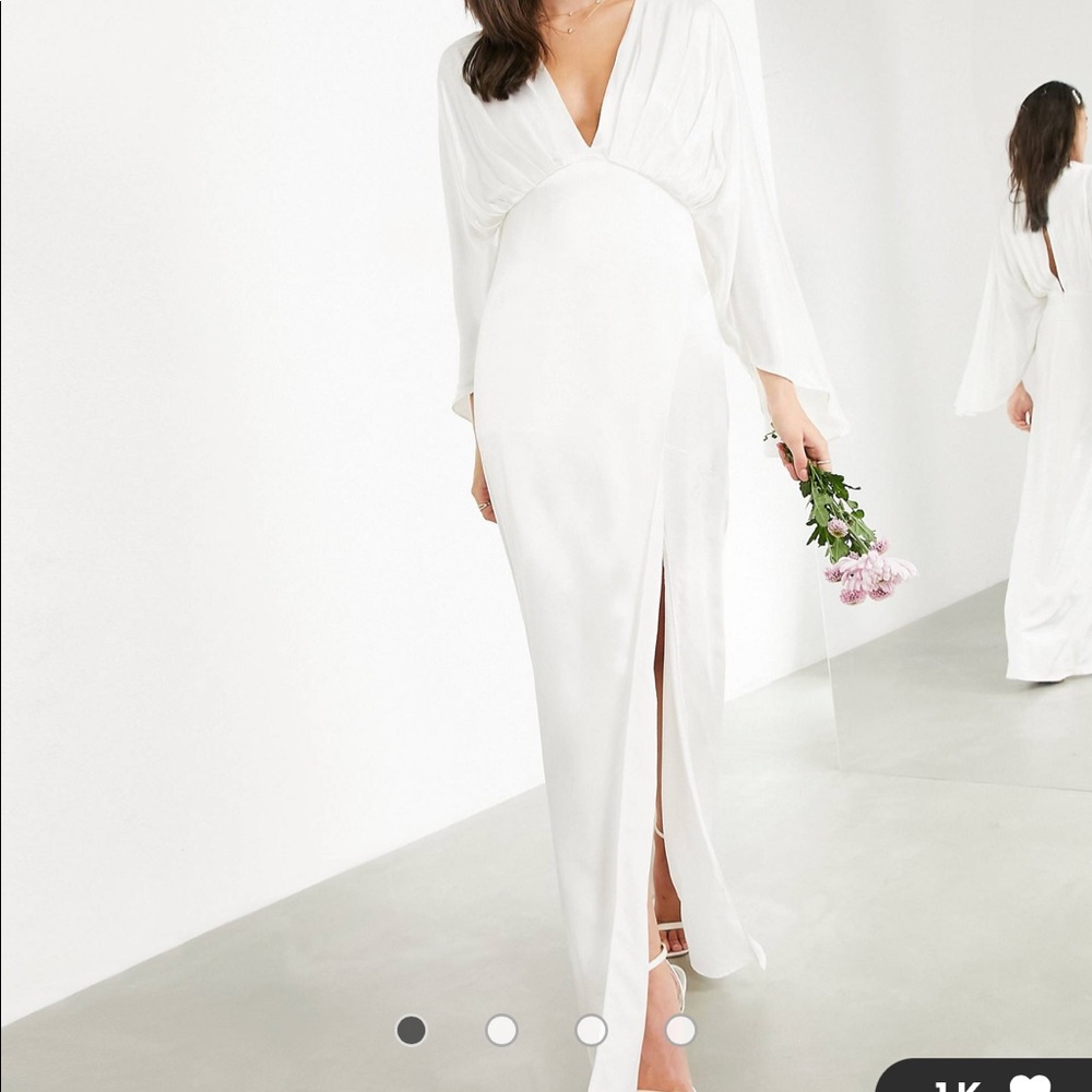ASOS EDITION Cari Satin Wrap Wedding Dress with Kimono Sleeve